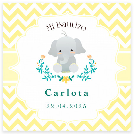 Bracciale bianco con pom pom e biglietto da visita personalizzato per battesimi