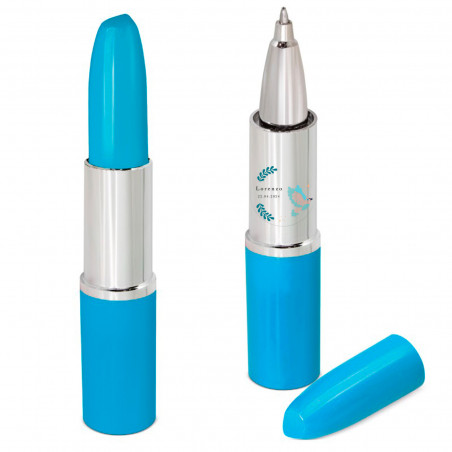 Penna a sfera rossetto blu con adesivo colomba blu personalizzabile per dettagli feste ed eventi