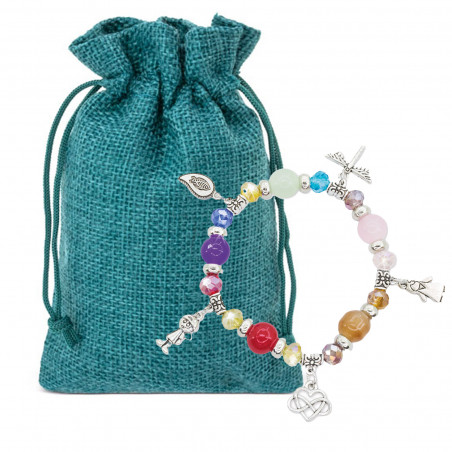 Bracciale con perline in sacchetto di iuta turchese da regalare