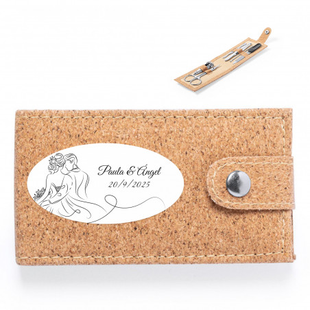 Astuccio con strumenti per manicure e adesivo sposi lineare personalizzabile per dettagli nozze