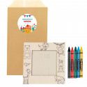 Portafoto in legno design animali con pastelli colorati in busta kraft personalizzabile per dettagli originali