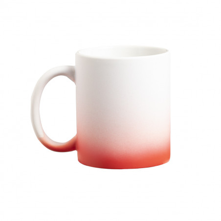 Tazza di sublimazione finitura opaca rossa con adesivo sposi design lineare per dettagli matrimoni