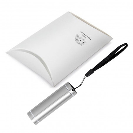 Torcia LED argentata in astuccio di presentazione personalizzato dettagli eventi