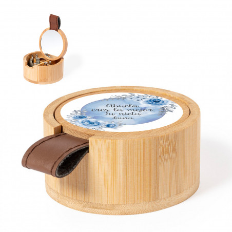 Scatola di legno con specchio e adesivo personalizzabile per dettagli eventi