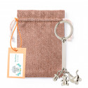 Portachiavi charm battesimo in sacchetto di stoffa con cartolina personalizzata da regalare
