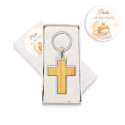 Portachiavi a forma di croce in metallo con bambù in scatola personalizzata con adesivo di battesimo per regalo