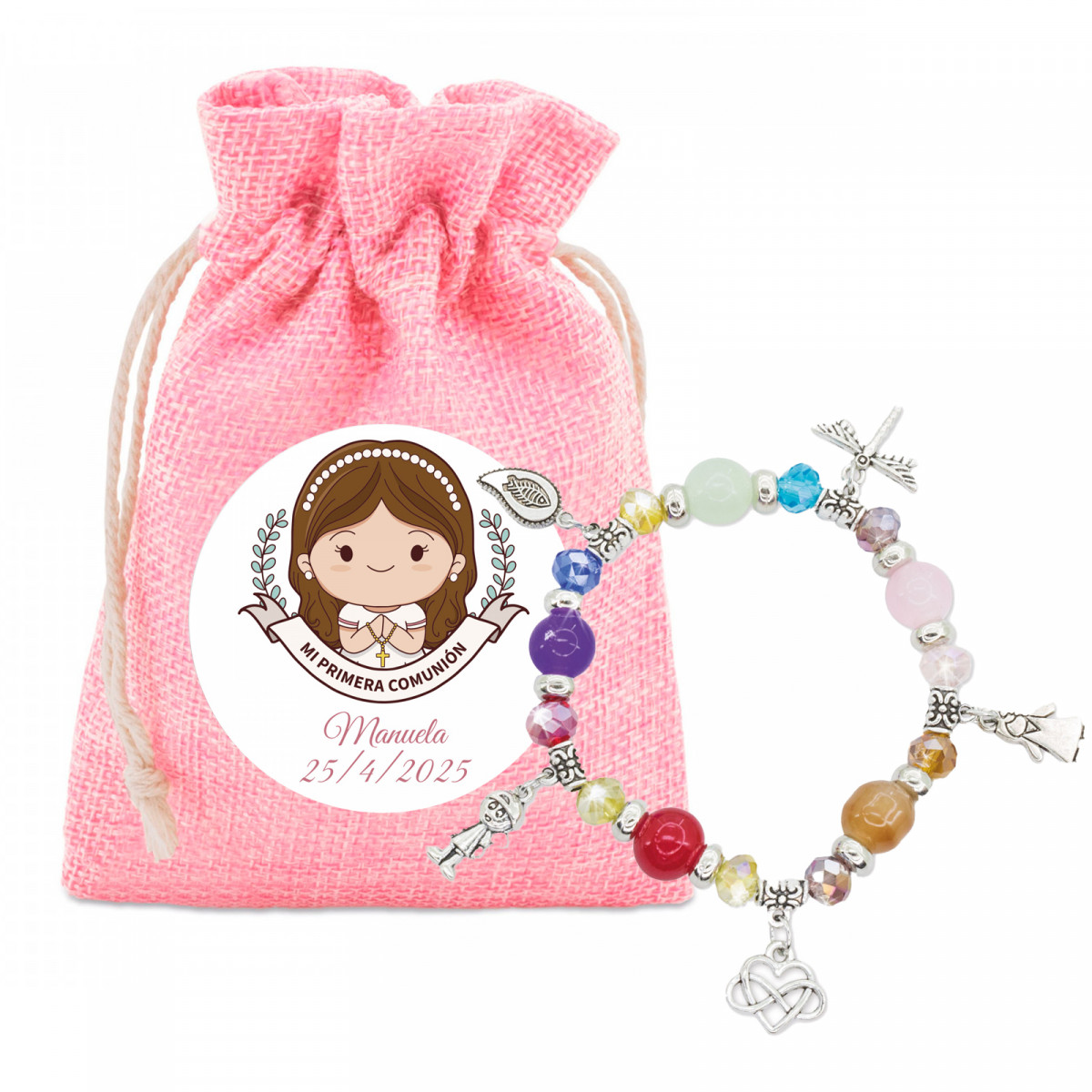 Otuuz Set Regalo per Comunione Include 1 Braccialetto da Comunione con Croce Bracciale con Perline Colorate e 1 Biglietto di Comunione Regali per Ragazzi Bambini Conferma Battesimo