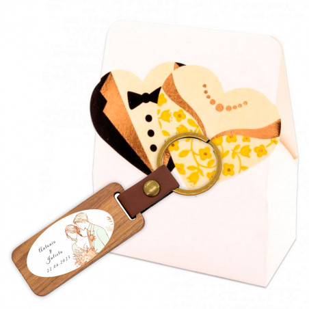 Portachiavi in legno personalizzato in originale scatola regalo per invitati a matrimoni