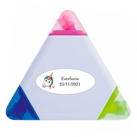 Marcatori tricolore con adesivo ovale design unicorno da regalare
