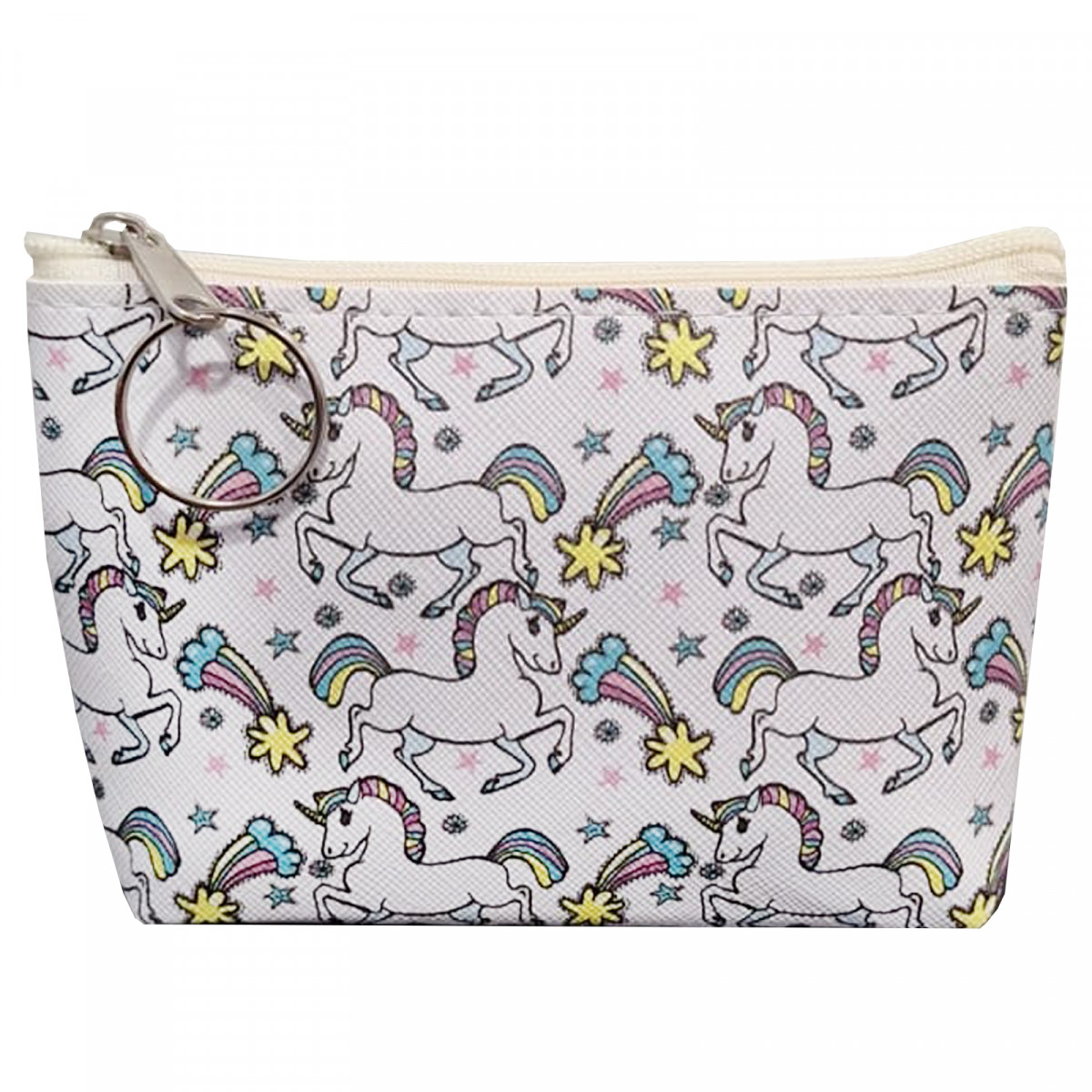 Portafoglio bianco con unicorni e chiusura a zip
