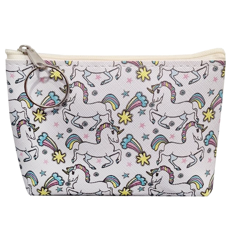 Portafoglio bianco con unicorni e chiusura a zip