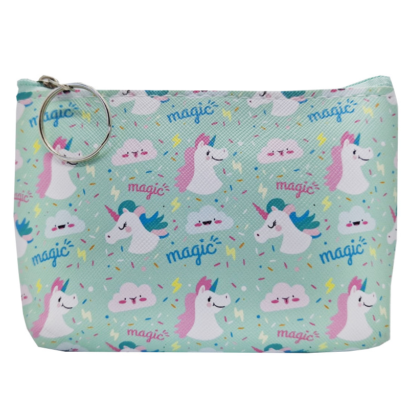 Borsa unicorno verde con chiusura a cerniera