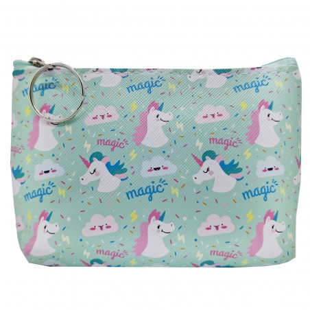 Borsa unicorno verde con chiusura a cerniera