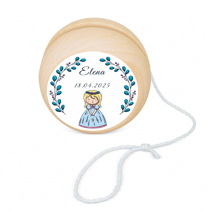Yoyo di legno con adesivo prima comunione bambina da regalare