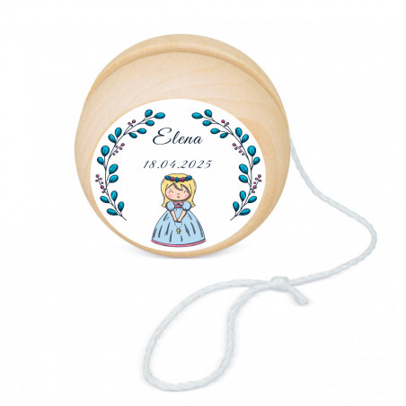Yoyo di legno con adesivo prima comunione bambina da regalare
