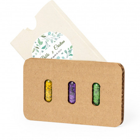 Semi in capsule presentati in una scatola con adesivo personalizzabile per dettagli eco