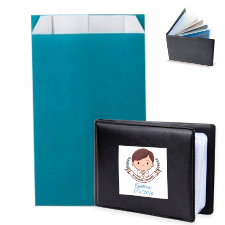 Portacarte con adesivo la mia prima comunione in busta kraft blu da regalare