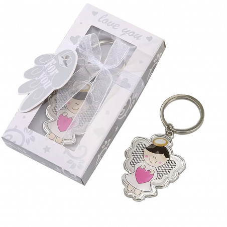 Portachiavi angioletto con cuore in scatola regalo