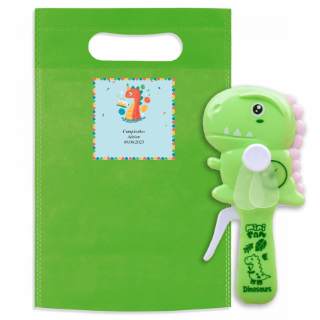 Ventilatore manuale con design di dinosauro in borsa personalizzata per compleanni