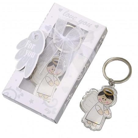 Portachiavi Con Angelo Custode Personalizzato, Incisione Laser Con Scritta 'PASS AUF DICH AUF!' E Cuore, In Acciaio Inox, Regalo Donna