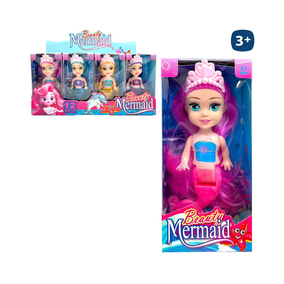 Bambola sirena in miniatura con capelli colorati