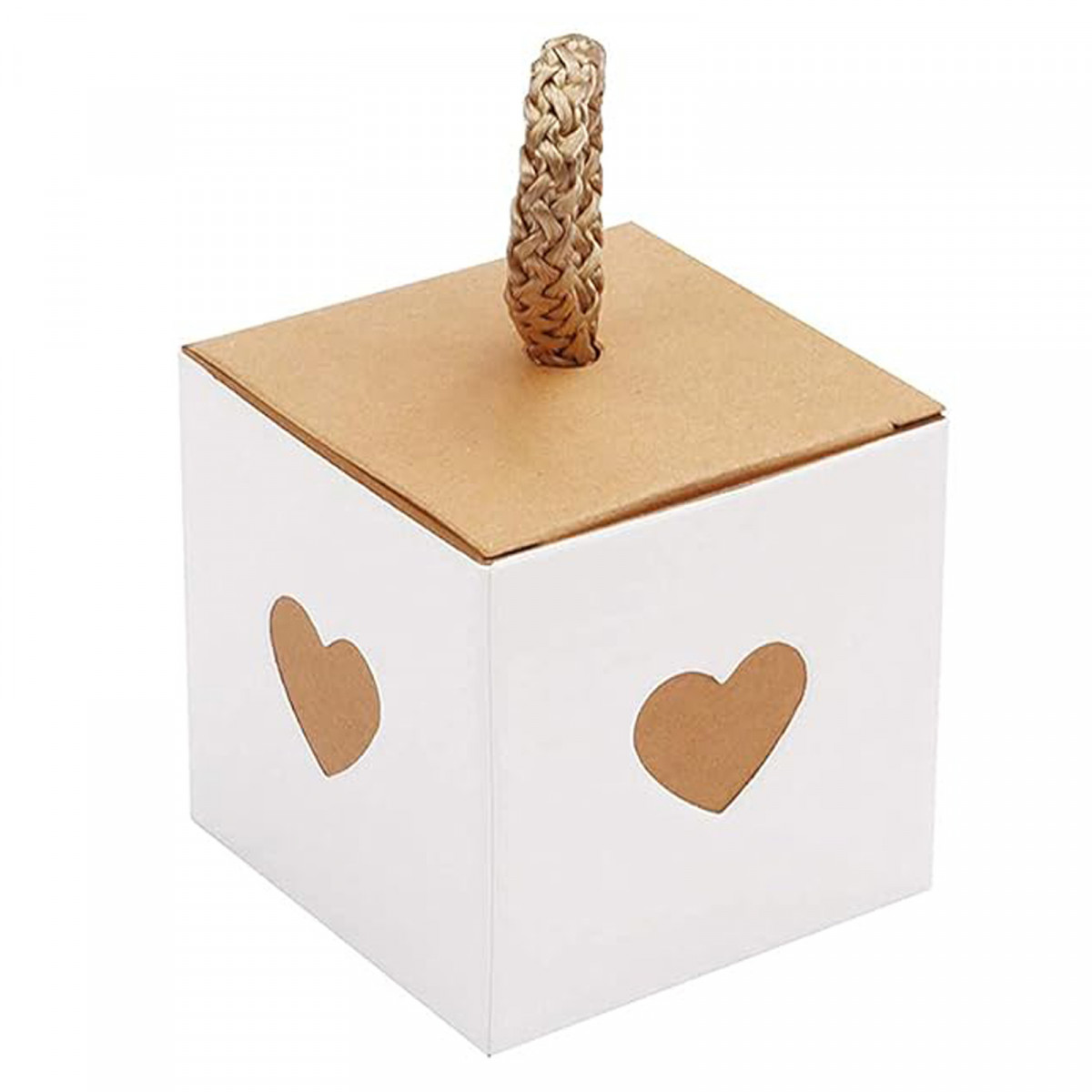 Scatola nei toni bianco e kraft con cuori