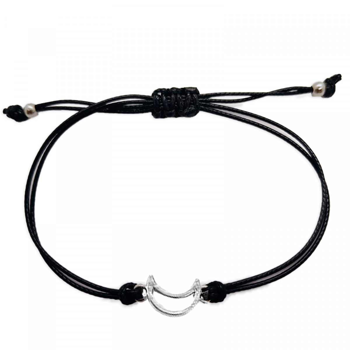 Bracciale in cordino nero con luna metallica come regalo