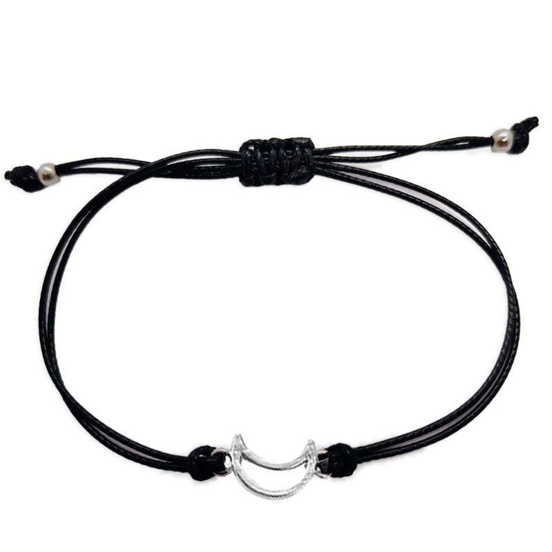 Bracciale in cordino nero con luna metallica come regalo
