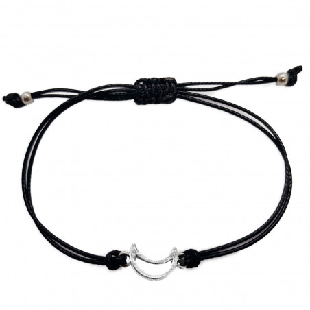 Bracciale in cordino nero con luna metallica come regalo