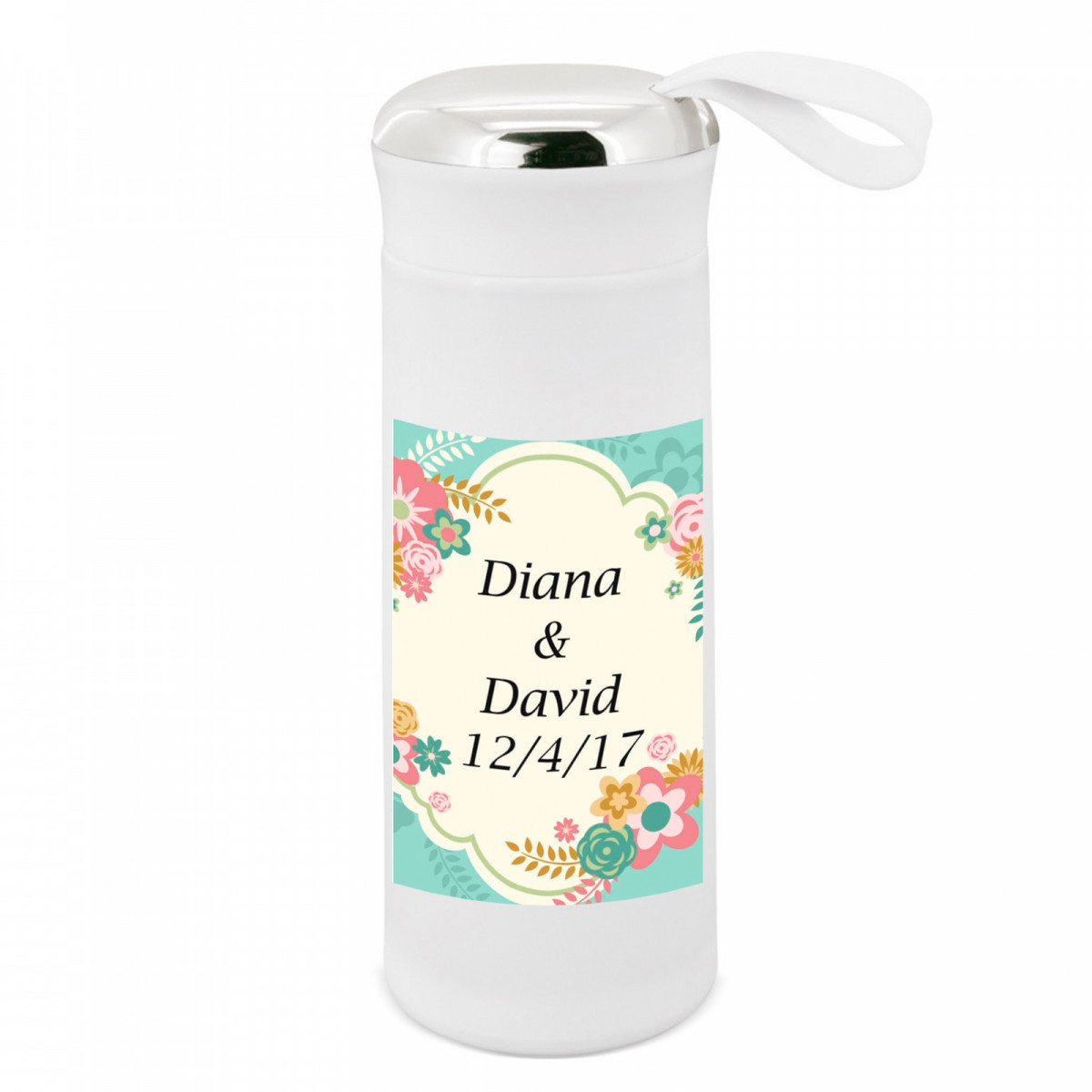 Botiglia con adesivo floreale personalizzabile da regalare