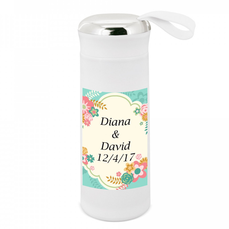 Botiglia con adesivo floreale personalizzabile da regalare