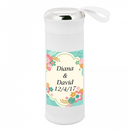 Botiglia con adesivo floreale personalizzabile da regalare