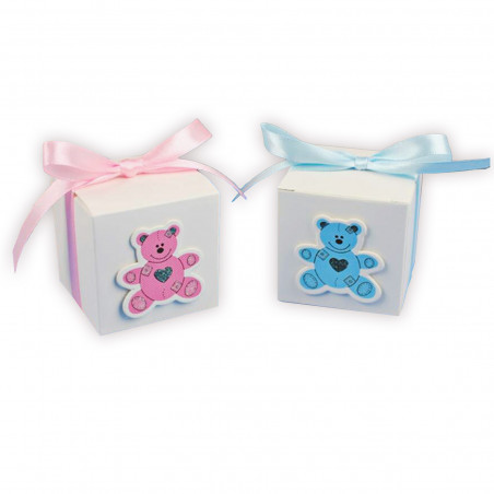Scatola regalo con orsetto di peluche blu o rosa