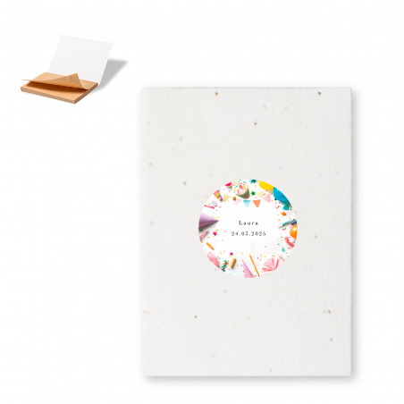 Blocco note con copertine in carta di semi da piantare e adesivo personalizzabile per dettagli feste ed eventi