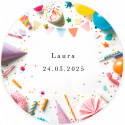 Maxi gessetti colorati in scatola con adesivo 5 cm compleanno e lecca-lecca alla fragola da regalare