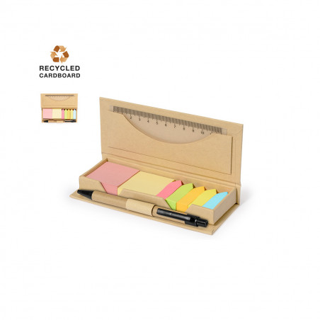 Marcatori e note colorate con penna e righello in astuccio con adesivo per battesimo da regalare
