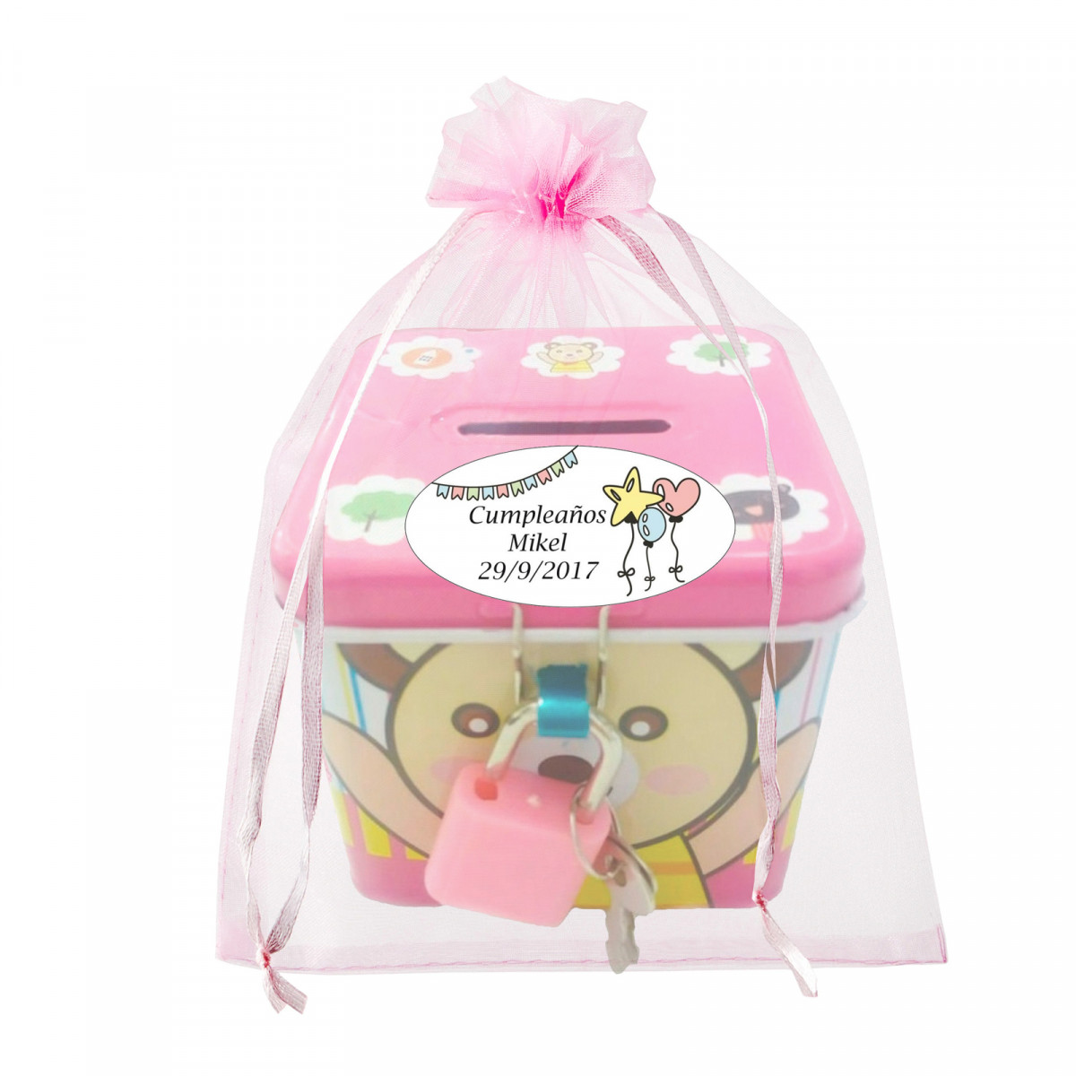 Salvadanaio in sacchetto di organza personalizzato