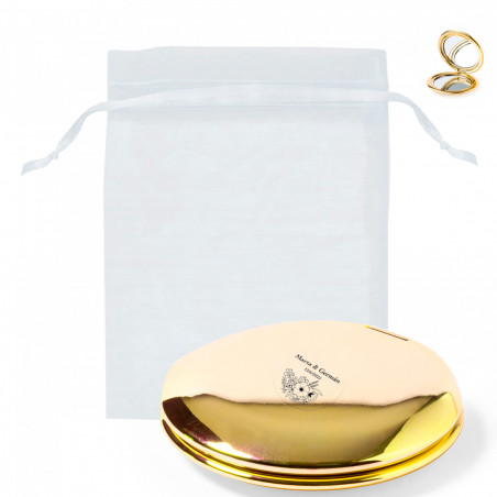 Specchio doppio dorato metallizzato con adesivo trasparente floreale in borsa di organza da regalare