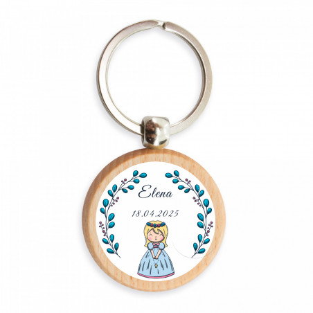 Portachiavi in bambù con tenero adesivo personalizzabile per dettagli di prima comunione per bambina