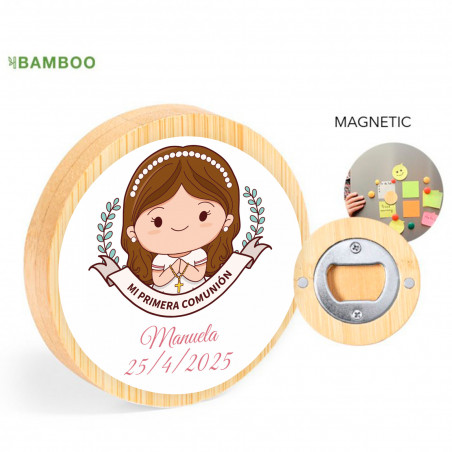 Apribottiglie magnetico con adesivo prima comunione bambina per dettagli invitati