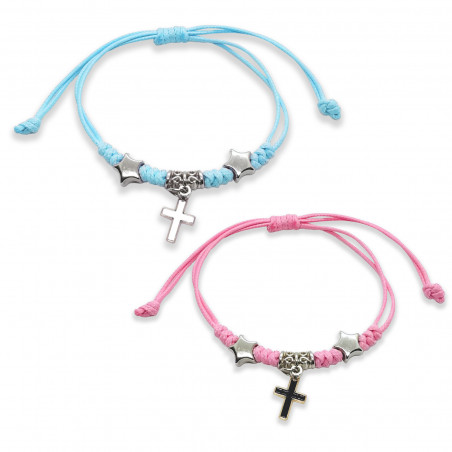 Bracciale regolabile con cordino e ciondoli a forma di croce e stella