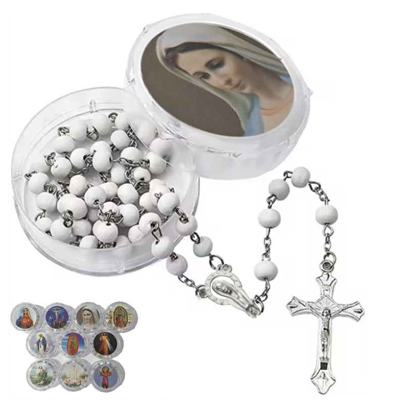 Collana in argento con Vergine Maria e crocifisso per uomo