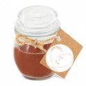 Candela profumata in barattolo di vetro con coperchio ed etichetta appesa personalizzata per dettagli