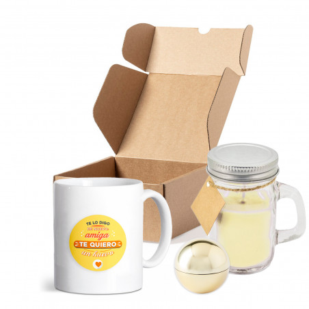Tazza in ceramica con adesivo dell'amicizia, candela aromatica e balsamo labiale idratante in scatola regalo