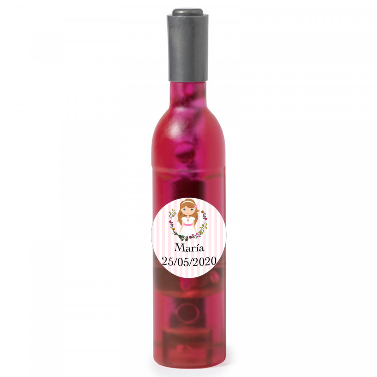 Cavatappi rosa con adesivo prima comunione per bambina da regalare