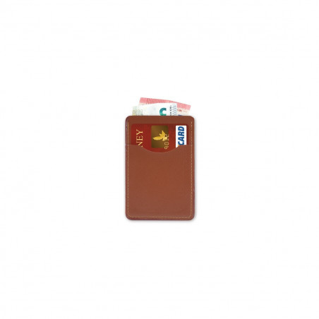 Porta carte in similpelle marrone con adesivo sei un super papà da regalare