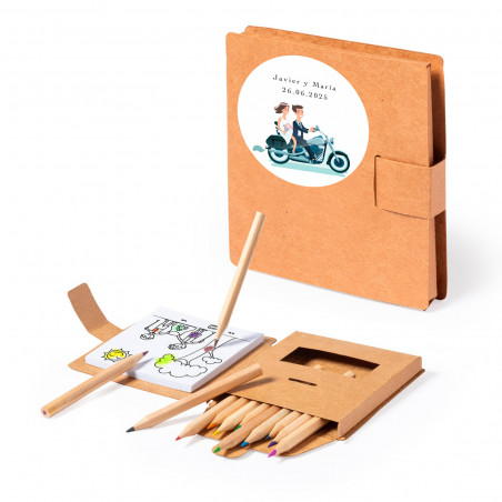 Set per colorare con disegni e matite personalizzate per dettagli di matrimonio
