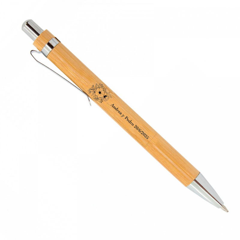 Penna in bambù con adesivo floreale personalizzabile per dettagli