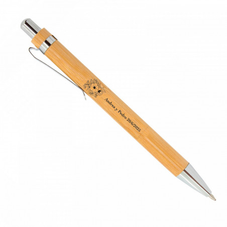 Penna in bambù con adesivo floreale personalizzabile per dettagli