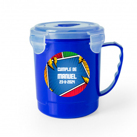 Jarra blu con coperchio personalizzato adesivo di supereroi da regalare